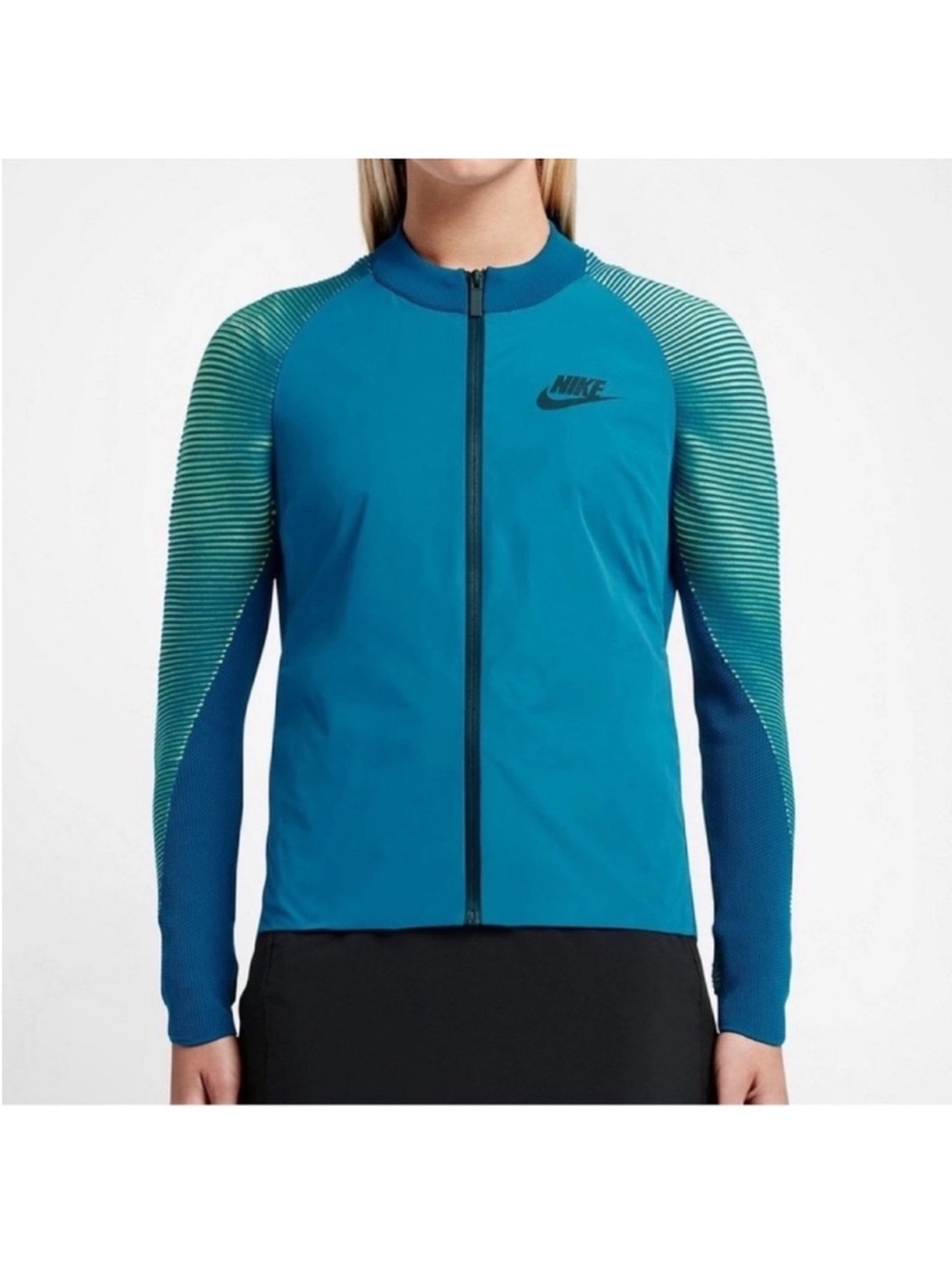 Nike Women’s Dynamic Reveal Tech Knit Jacket Sz M Full Zip Blue Green Athletic